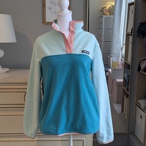 Lands' End retro look, new last winter, fleece aqua, teal, pink, snaps, small